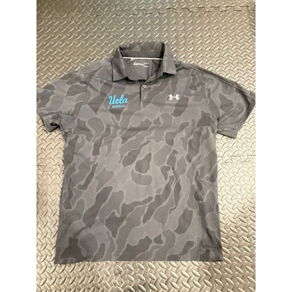 UCLA Polo Shirt Mens Large Black Under Armour HeatGear Camo Baseball Golf